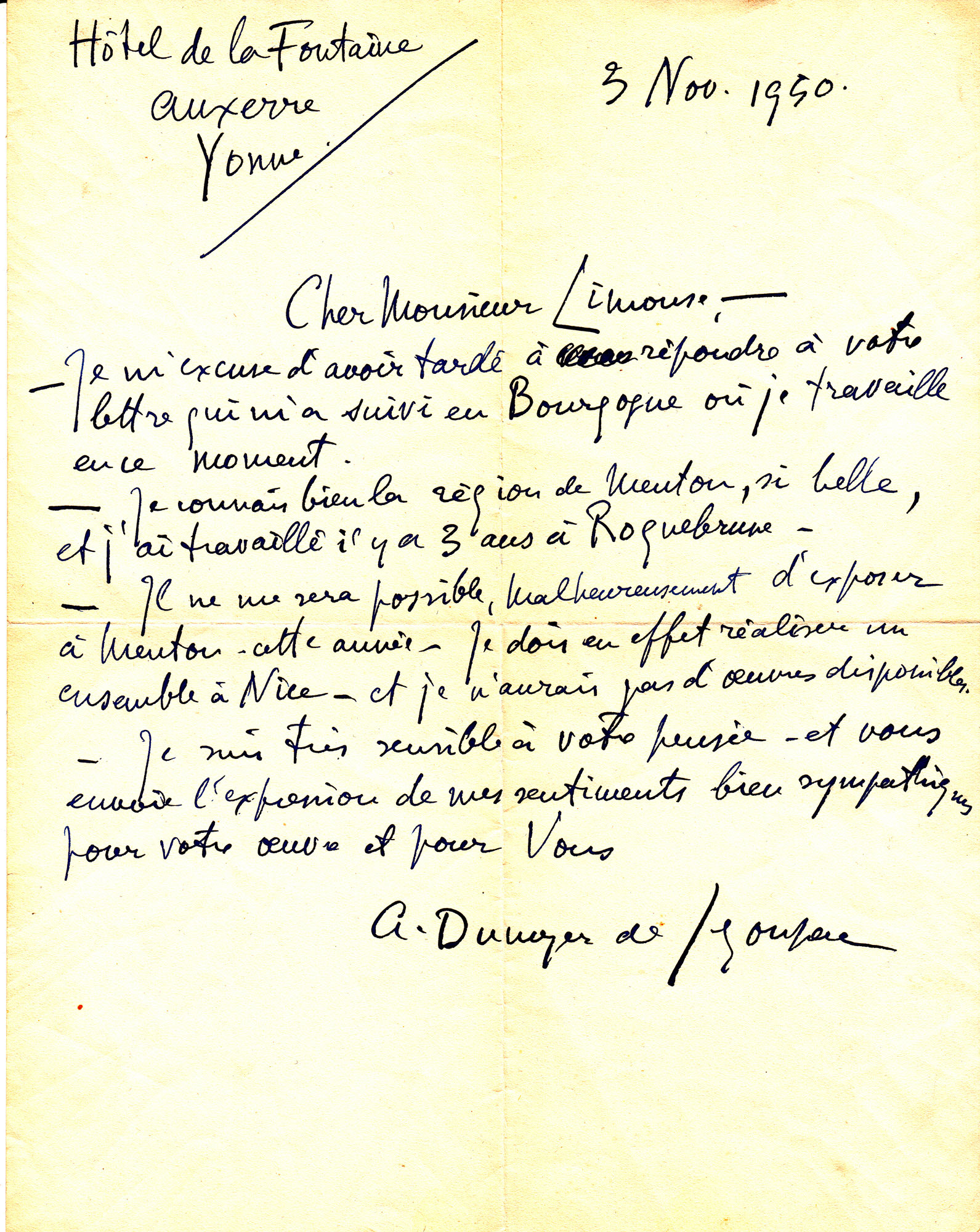 Lettre de segonzac biennale menton